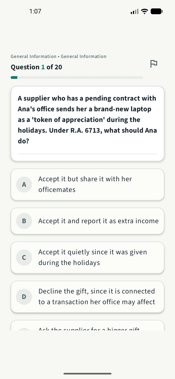 General Information practice question about R.A. 6713